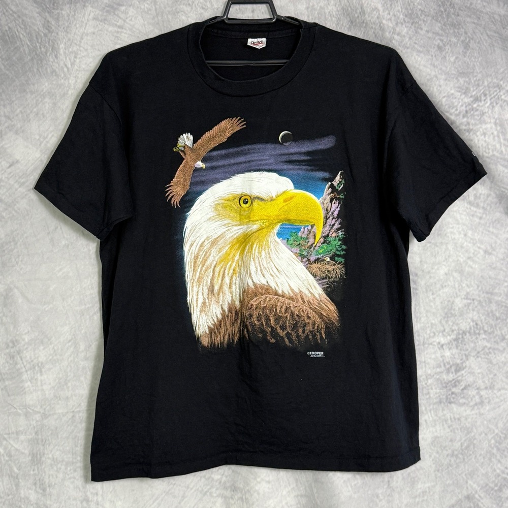 Vtg Zooper Eagle Large Graphic T-Shirt sz 2XL Black single stitch anvil tag USA